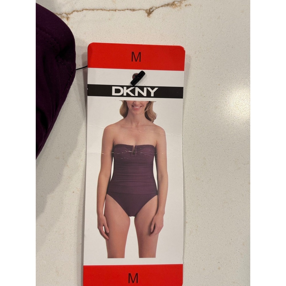 DKNY Medium One Piece Swimsuit Womens Purple Ruched Bandeau 1943727 - Picture 5 of 7